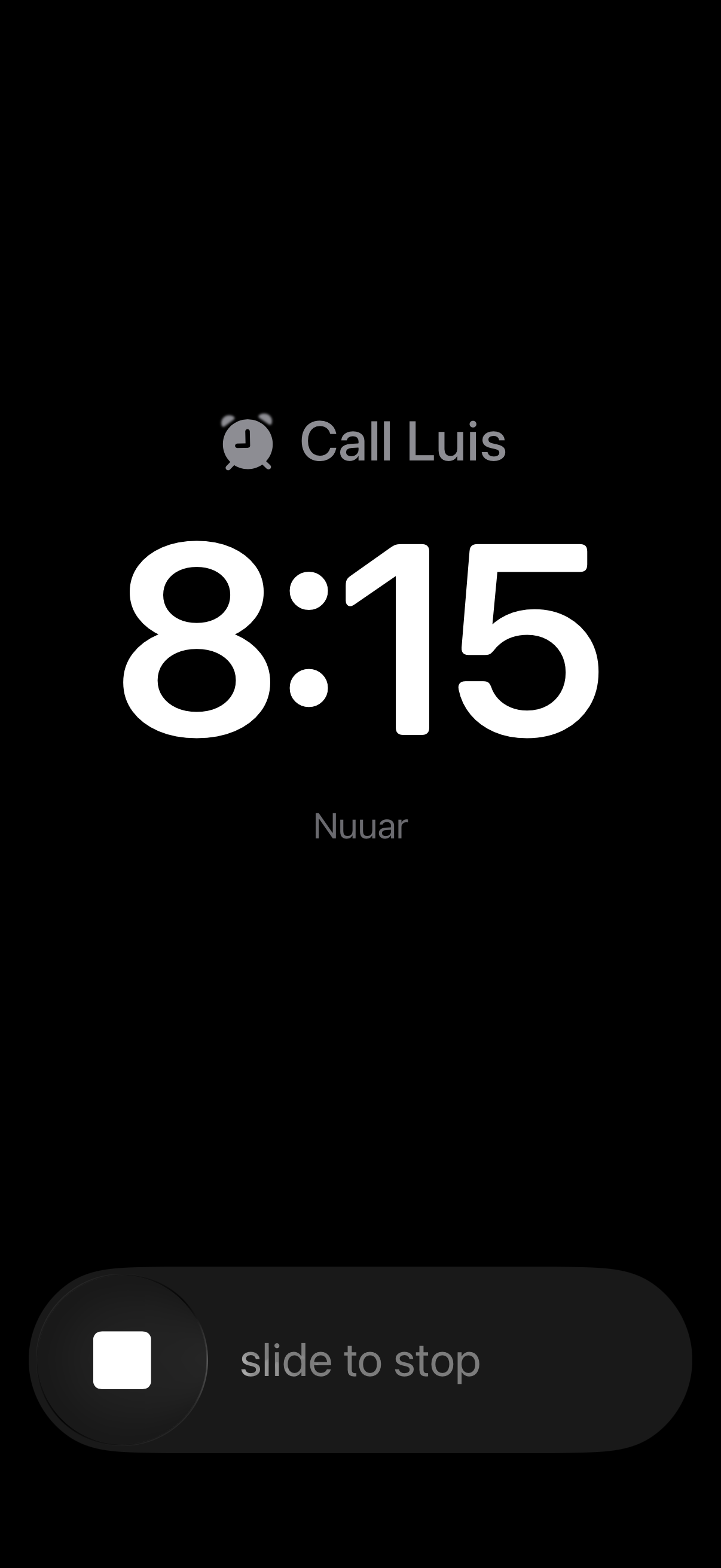 Nuuar alarm screen for an urgent reminder.